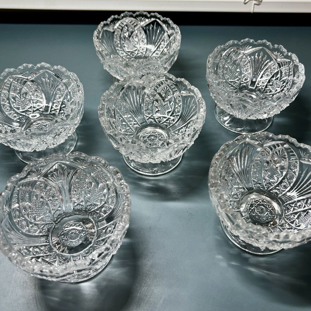 Set of 6 Antique EAPG Bryce Higbee Madora Arrowhead in Oval 3.5"
